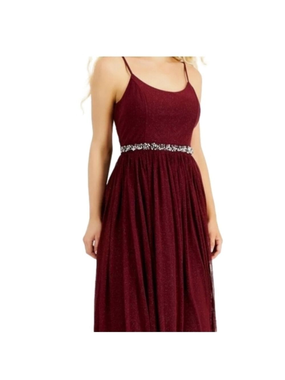 SPEECHLESS Burgundy Glitter Sheer Evening Gown Size 9 Beaded Flowing  Faux pearl - Picture 3 of 17